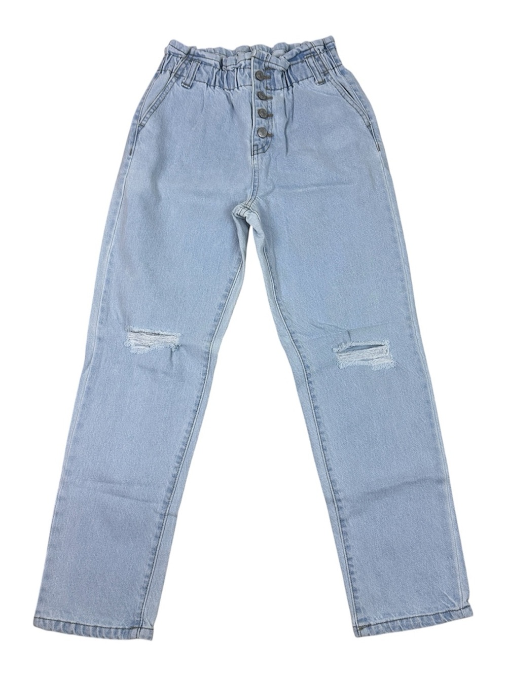 Forever 21 Girls Light Blue High-Waist Paperbag Button-Fly Jeans
